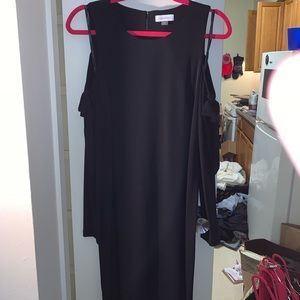 Calvin Klein Sz 12 Black Midi Dress Open shoulder